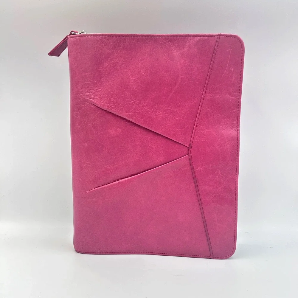 Franklin Covey Full Grain Leather Day Planner Binder Classic 7-Ring Zip Pink Y2K